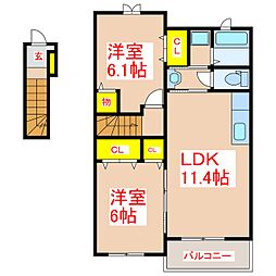 エアリーヒルズC 2LDKの間取図画像