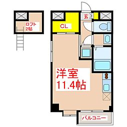 カナン中央町B館 ワンルームの間取図画像