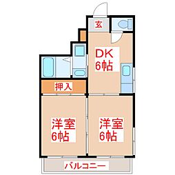 コーポ美和 2DKの間取図画像