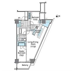 都営大江戸線 東新宿駅 徒歩2分の賃貸マンション 8階2LDKの間取り