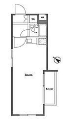 都営大江戸線 西新宿五丁目駅 徒歩11分の賃貸マンション 2階ワンルームの間取り