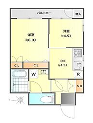 東京メトロ丸ノ内線 中野新橋駅 徒歩3分の賃貸マンション 3階2DKの間取り
