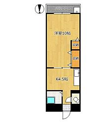 都営大江戸線 西新宿五丁目駅 徒歩6分の賃貸マンション 4階1Kの間取り