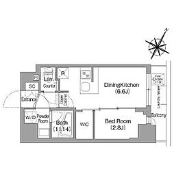 東京メトロ丸ノ内線 新中野駅 徒歩3分の賃貸マンション 8階1DKの間取り