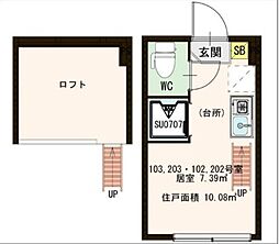 JR中央線 中野駅 徒歩7分の賃貸アパート 2階ワンルームの間取り