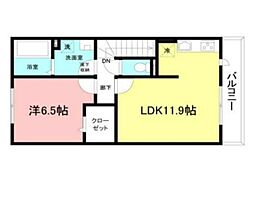 都営大江戸線 東中野駅 徒歩11分の賃貸アパート 2階1LDKの間取り