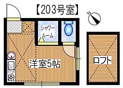 都営大江戸線 西新宿五丁目駅 徒歩7分の賃貸アパート 2階ワンルームの間取り