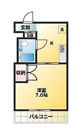 ヴィレッヂ1 1Kの間取図画像