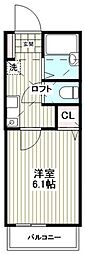 メゾンサンワC 2階1Kの間取り