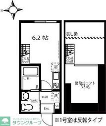 ハーミットクラブハウス日吉デイズ 2階ワンルームの間取り