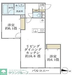 ヒル・シャンス大倉山 2LDKの間取図画像