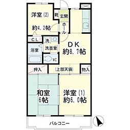 ピボアンヌ北寺尾A棟 3DKの間取図画像