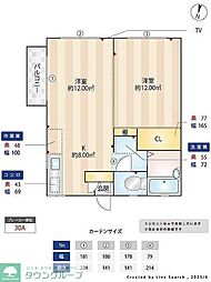 高稲荷ハイツ 2階1LDKの間取り