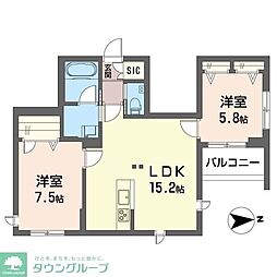 東急大井町線 等々力駅 徒歩13分の賃貸マンション 3階2LDKの間取り