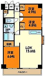 東急東横線 武蔵小杉駅 徒歩4分の賃貸マンション 5階3LDKの間取り