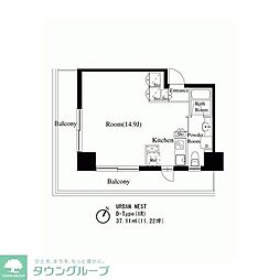 東急田園都市線 池尻大橋駅 徒歩4分の賃貸マンション 9階ワンルームの間取り