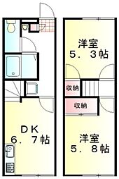 レオパレスＮＥＷ砂田 1階2DKの間取り