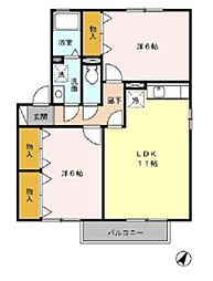 東武東上線 新河岸駅 徒歩15分の賃貸アパート 2階2LDKの間取り