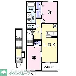 西武秩父線 横瀬駅 徒歩10分の賃貸アパート 2階2LDKの間取り