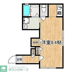東武東上線 若葉駅 徒歩15分の賃貸アパート 1階ワンルームの間取り