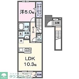 東武東上線 つきのわ駅 徒歩5分の賃貸アパート 2階1LDKの間取り