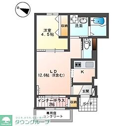 入間郡越生町上野東2丁目アパート 1LDKの間取図画像