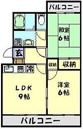 グリーンハイツ御庵2 2LDKの間取図画像