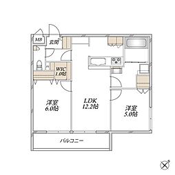 レジデンスヒューゲル鶴ヶ丘I 2LDKの間取図画像