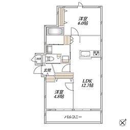 レジデンスヒューゲル鶴ヶ丘II 2LDKの間取図画像