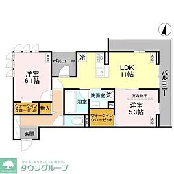 ふじみ野市ふじみ野4丁目アパート 2LDKの間取図画像