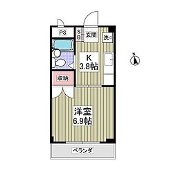 クーノス北坂戸 1Kの間取図画像
