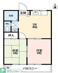 第二グランドール福生 2DKの間取図画像