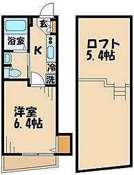 L'espoir東府中 1Kの間取図画像
