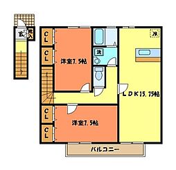 アネシス平山 2LDKの間取図画像
