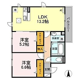 ゼファーコート2 2LDKの間取図画像