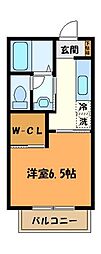 グランドール左入 1Kの間取図画像
