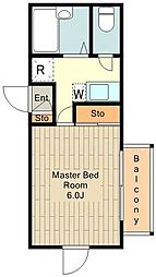 レオパレスプチベルク参番館 1階1Kの間取り