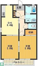 JR中央線 西八王子駅 徒歩14分の賃貸アパート 1階2DKの間取り