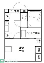 JR中央線 国立駅 徒歩18分の賃貸アパート 2階1Kの間取り