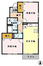 エスポワールみなみ野Ｂ 1階2DKの間取り