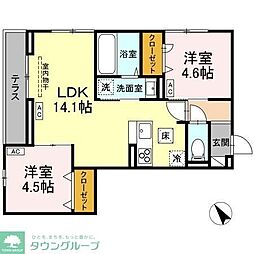 D-ROOM松木B 1階2LDKの間取り