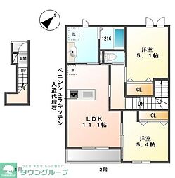 フィオーレII 2階2LDKの間取り