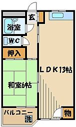 ハイツ田中 2階1LDKの間取り