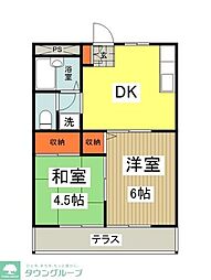 フラワーハイツB 2DKの間取図画像