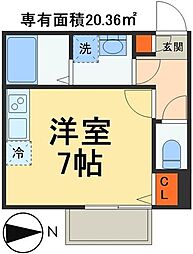 千葉都市モノレール 天台駅 徒歩9分の賃貸アパート 1階ワンルームの間取り