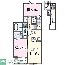 ハピネスI番館 2階2LDKの間取り