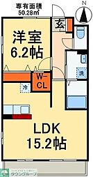 ＡｒｉａＯｒｃｈｉｓ 2階1LDKの間取り
