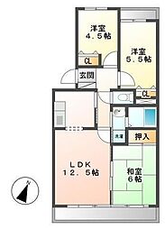 花見川ガーデンハイツ 3階3DKの間取り