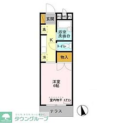 サザンクロスII 1階1Kの間取り