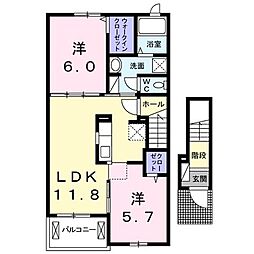 グランフェリシアＢ 2階2LDKの間取り